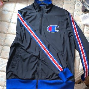 L black, red, & blue champion track suit jacket